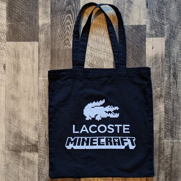 Lacoste Minecraft Tote Bag Lightweight Cotton Black - Picture 2 of 6